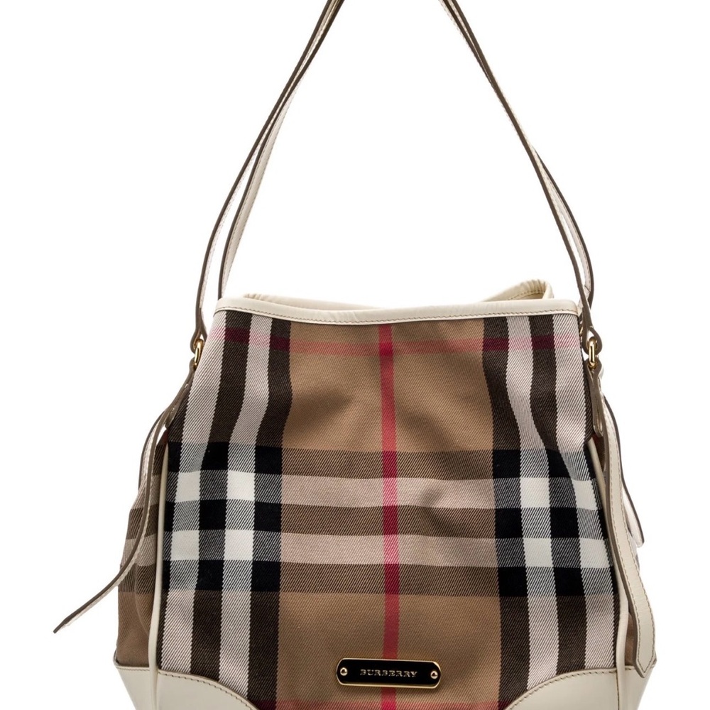 Burberry Beige Plaid Shoulder Bag with Cream Trim - Picture 2 of 10